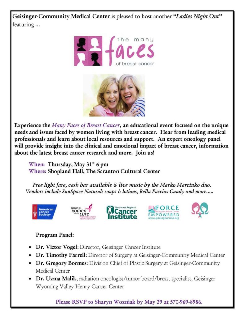 Geisinger - CMC to host "Ladies Night Out" featuring "The Many Faces of Breast Cancer"